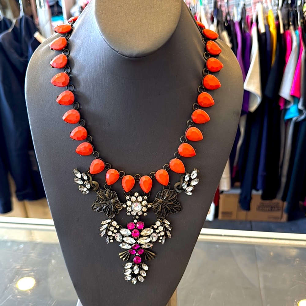 Elegant Orange and Silver Statement Necklace